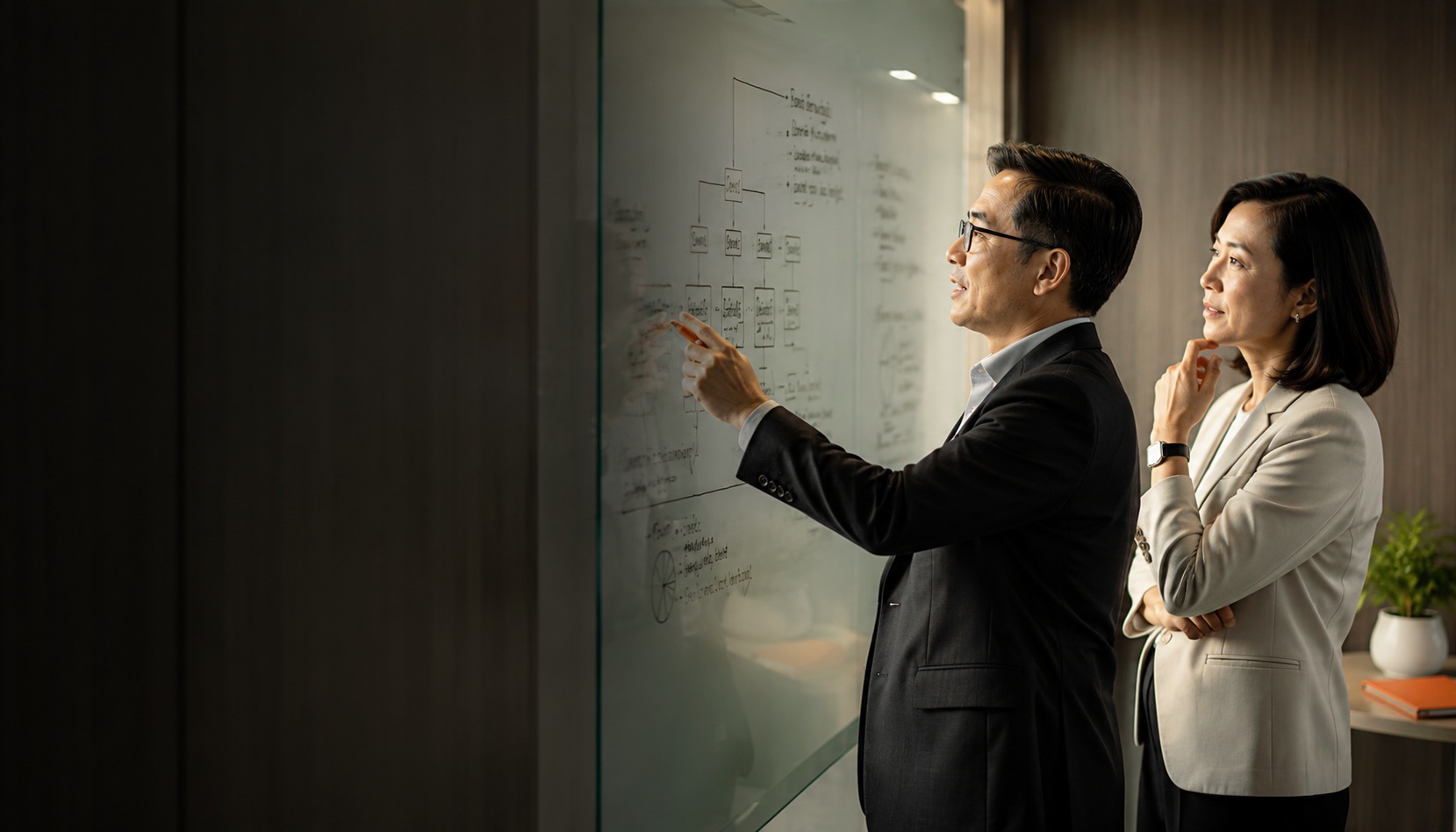 HR consultation Malaysia — People Profilers senior HR consultant working through audit findings and C&B strategy at a whiteboard